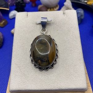 Unique Tigers Eye & Tiger Iron Mixed Stone Pendant! .925 Sterling Silver Plated